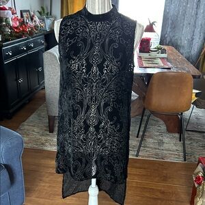 Bar III Black Velvet Sheer Blouse with Intricate Patterns, short long style